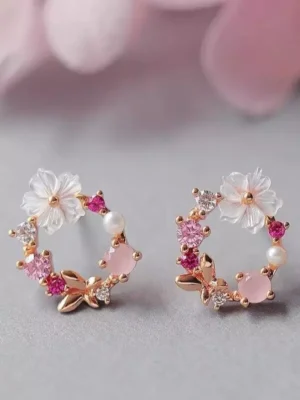 925 Sterling Silver Circle Flower Pearl Dainty Minimalist Women Stud Earrings