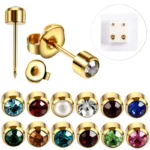 Ear Piercing Regular Stainless Steel Stud Earrings 4mm Bezel Birthstones* Gold