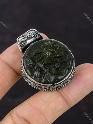 Natural Moldavite Gemstone Pendant Vintage 925 Sterling Silver Jewelry For Women