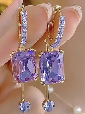 18k Earings Dangle Drop Gold Purple Tassel Crystal Jewelry Earrings For Womens