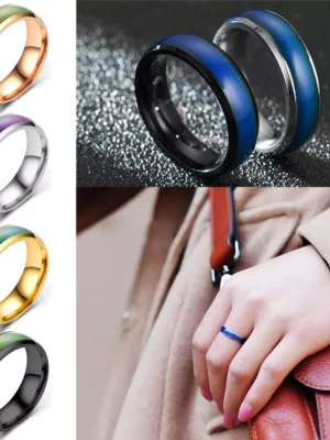 Colour Changing Mood Ring Stainless Steel Ring Mens Women Band Jewelry Wedding