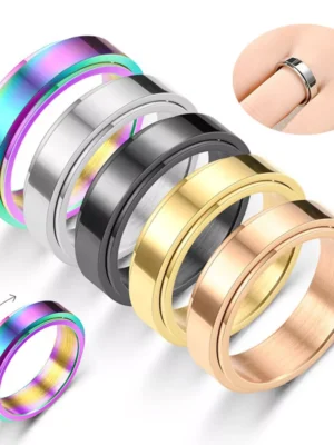 Anti-anxiety Spinner Fidget Rotating Rings Men Women Band Stainless Steel Rings