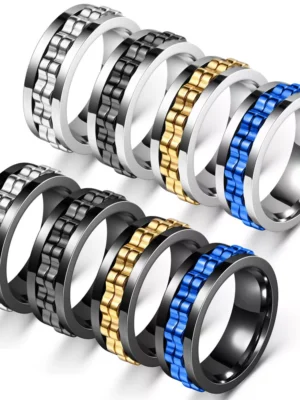 Anti-Anxiety Spinner Fidget Rotating Rings Men Women Band Stainless Steel Ring ~